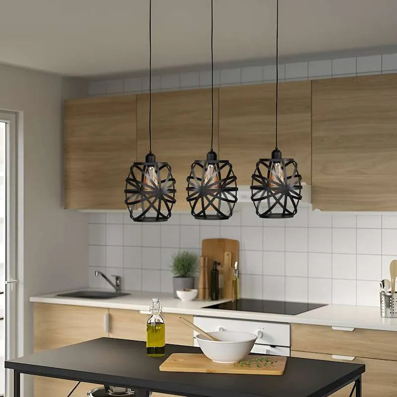 Vintage Wire Cage Ceiling Pendant Light with Linear Canopy~5011