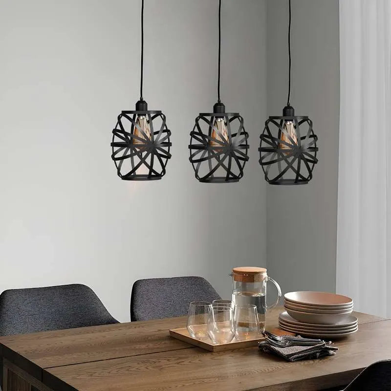 Vintage Wire Cage Ceiling Pendant Light with Linear Canopy~5011