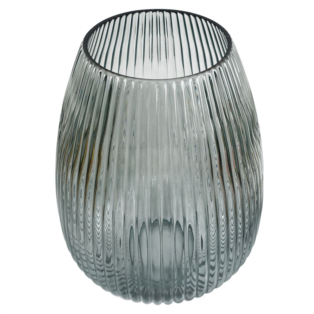 Glass Vase Smoke Grey Ridged Glass Vase 30cm