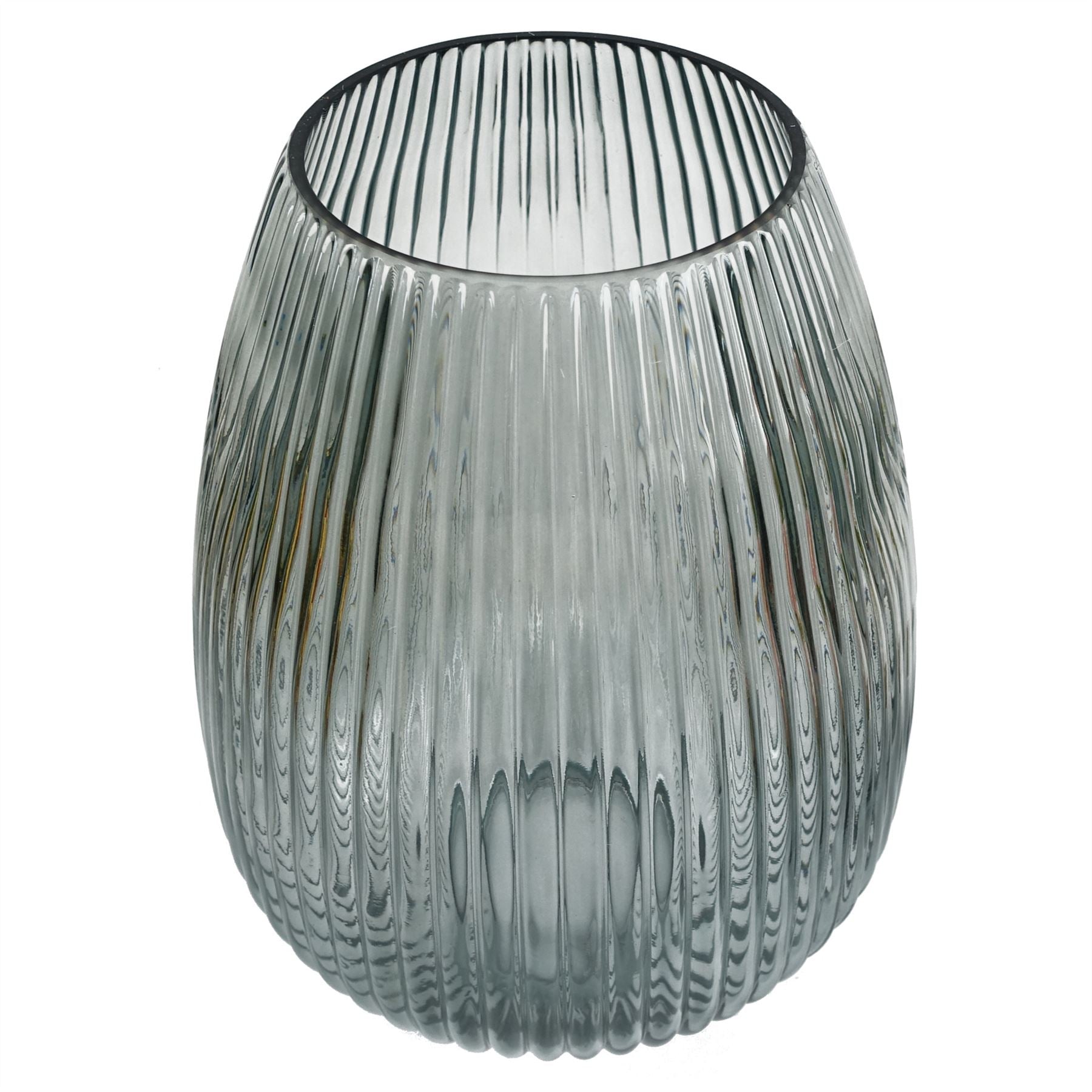 Glass Vase Smoke Grey Ridged Glass Vase 30cm