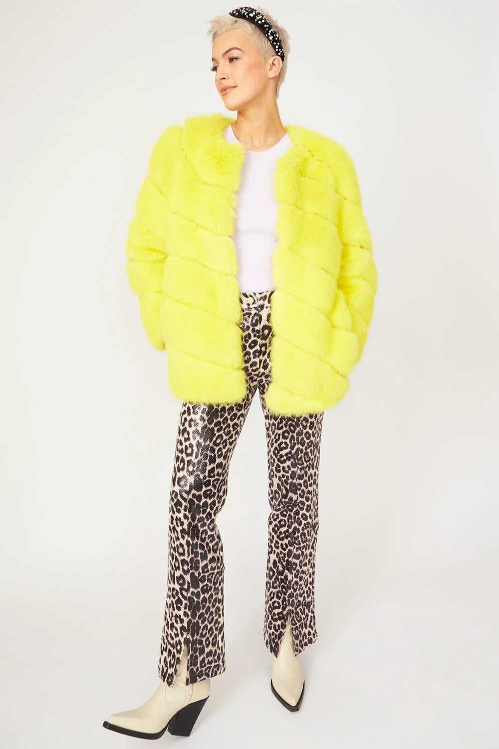 Gaga Faux Fur Striped Yellow Coat