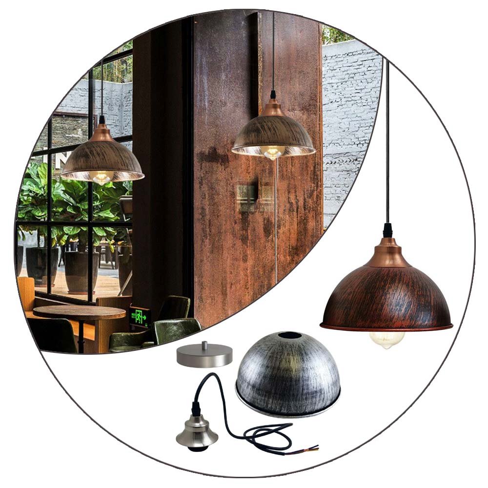 Industrial Ceiling Pendant Light Fitting with Metal Dome Lampshade ~1586